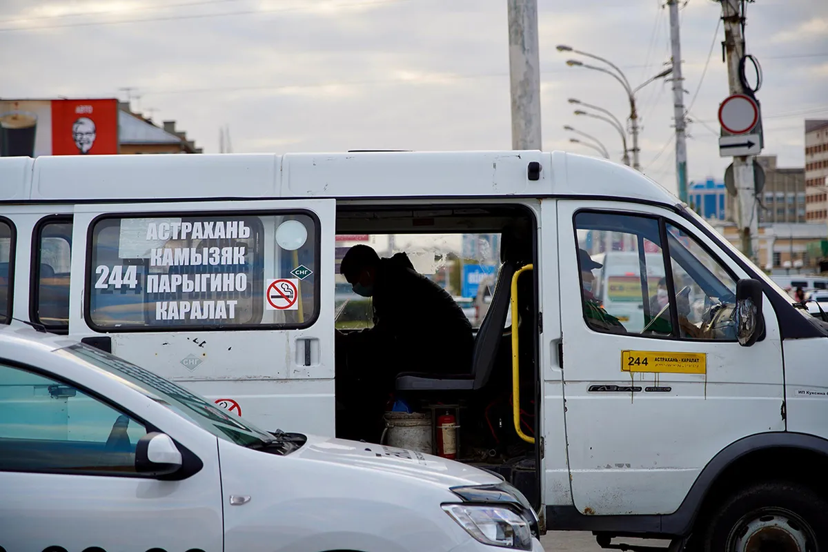 Astrakhan minibus at the bus station.