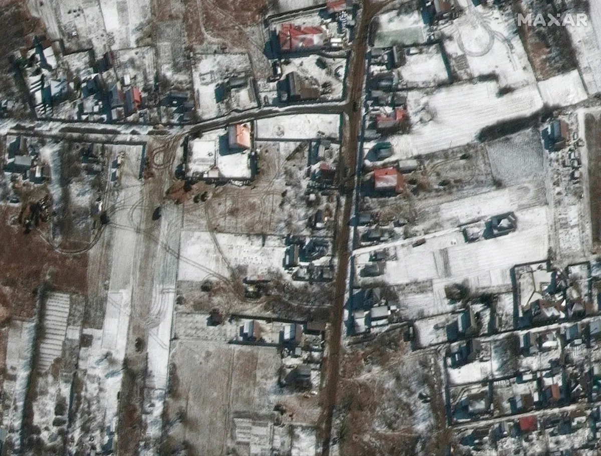 Оккупированные российскими войсками Озера, вид из космоса, 10 марта 2022 года