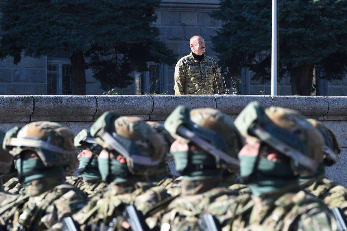 Ilham Aliyev (top) also loves parades. The third anniversary of Azerbaijan’s victory in the 2020 Karabakh war