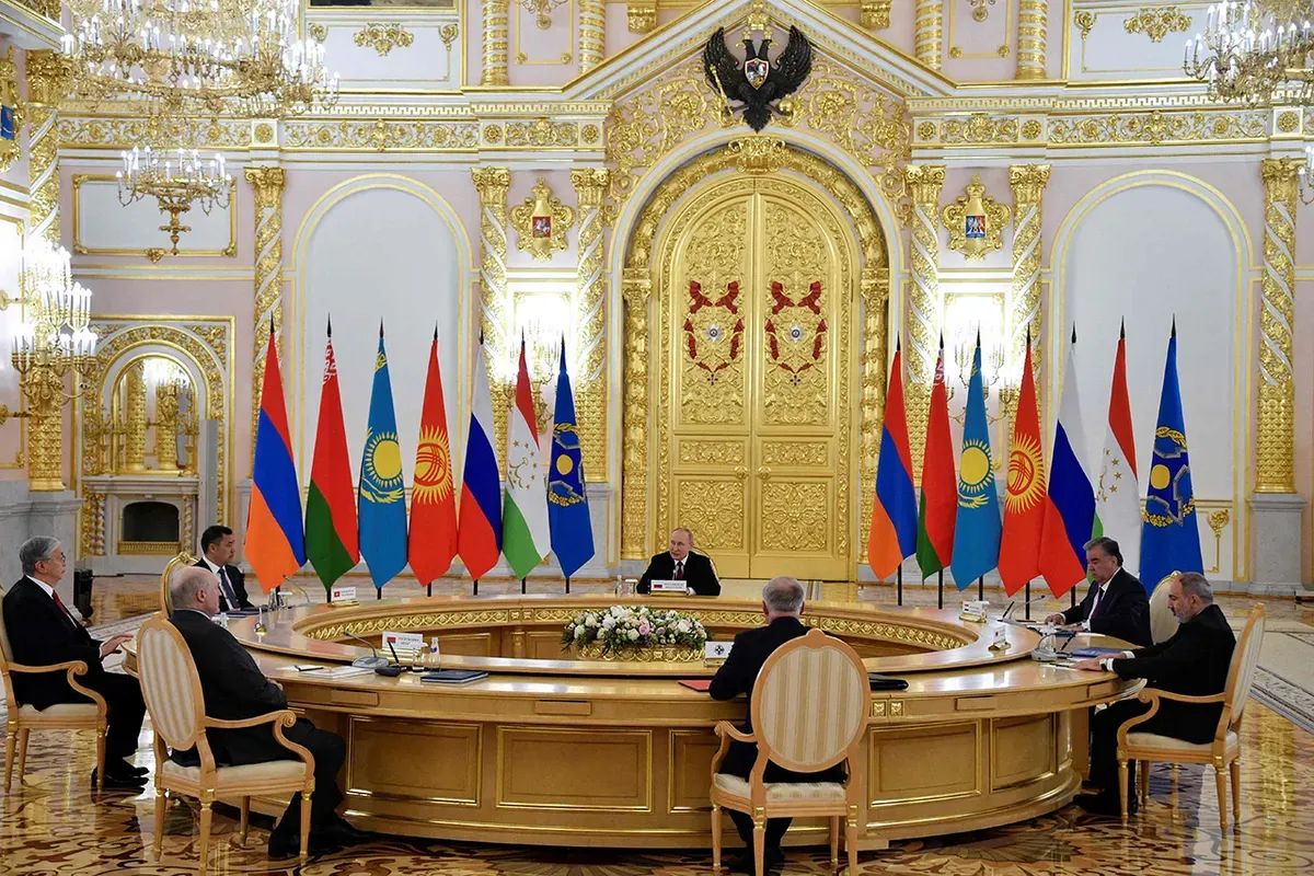 Members of the Security Treaty Organization (CSTO) in the Kremlin in Moscow on May 16, 2022.