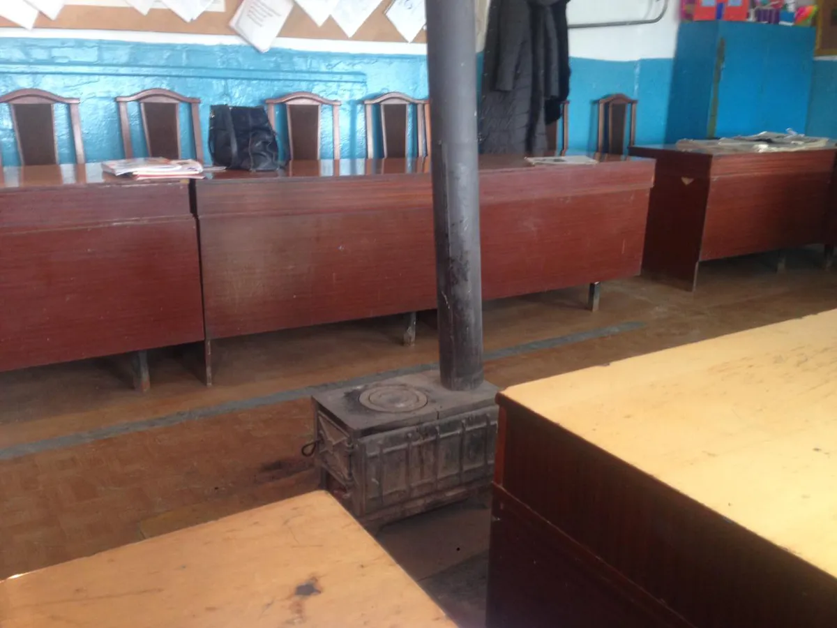 A potbelly stove in the teacher’s room