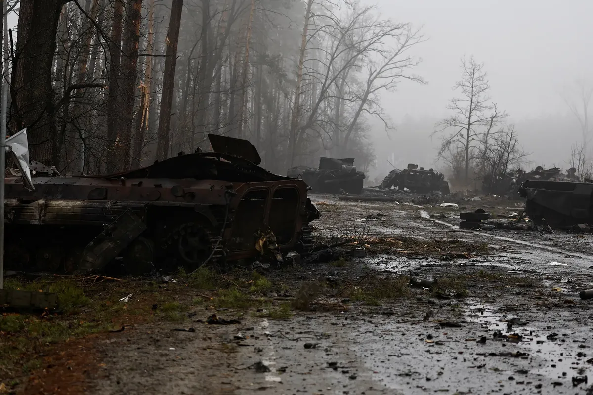 Burned Russian tanks in the Kyiv Oblast (April 2022)