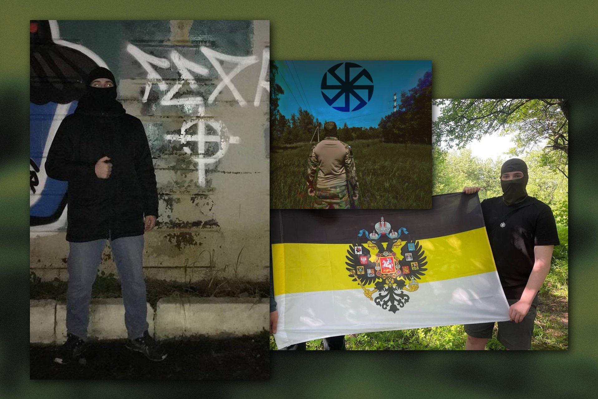 Philippov shows off the Russian neo-nazi gestures, poses with a flag of the Russian Empire and uses a Russian analog of the Swastika, the Kolovrat
