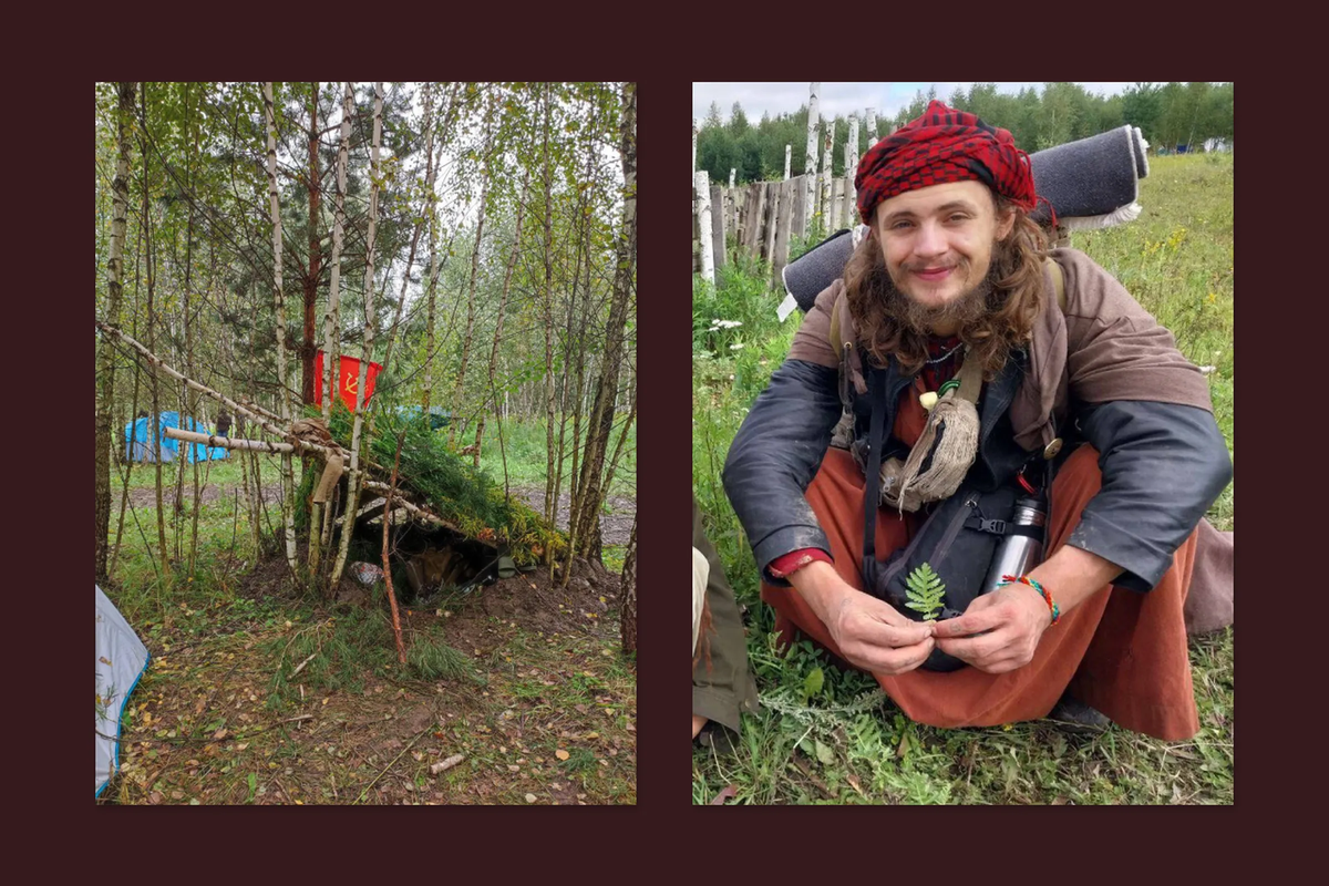 At a music festival near Moscow, Gloss built an eco-hut with the USSR flag on it