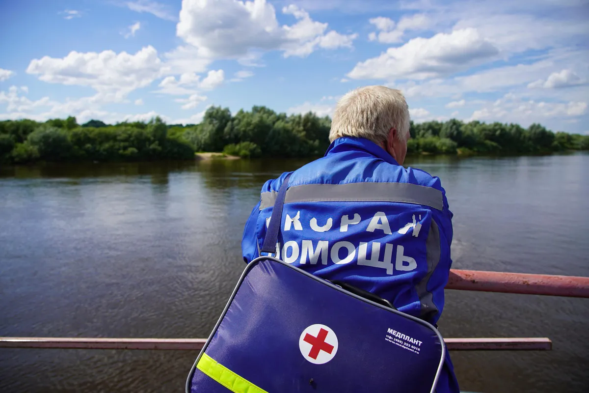 Paramedic Valery Volchenkov sails on the ferry from "Mayak" after the shift