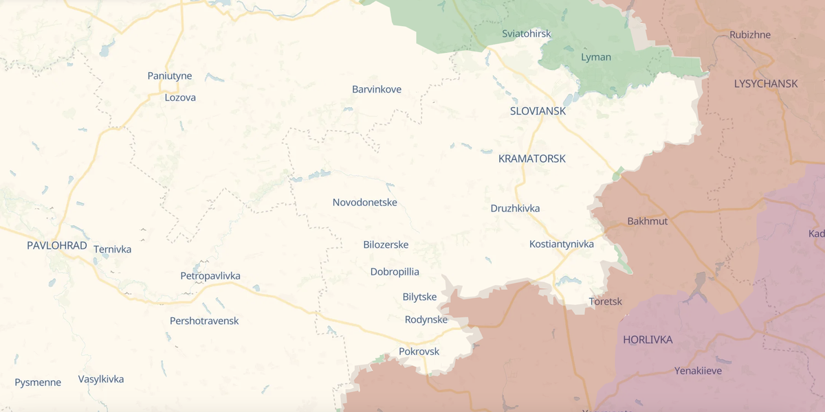 К северо-востоку от Покровска — агломерация, протянувшаяся от Константиновки до Славянска