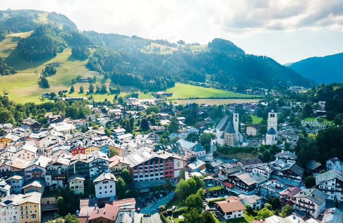 The Austrian ski town of Kitzbühel and the surrounding landscape