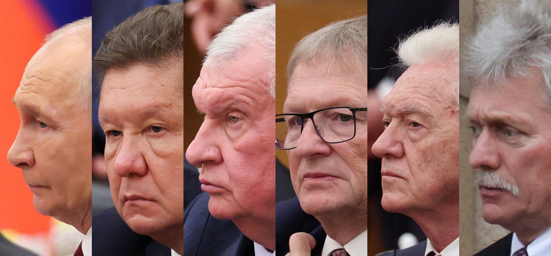 Российская делегация, которая 20 мая проводит в Пекине переговоры с китайскими партнерами, вышла представительной. В ее составе — вице-премьеры, министры, главы госкомпаний и другие члены. Слева направо: Владимир Путин, Алексей Миллер, Игорь Сечин, Борис Титов, Геннадий Тимченко, Дмитрий Песков