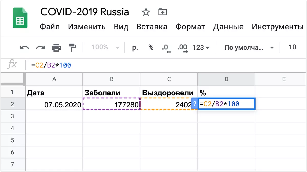 Создание формулы отслеживания динамики роста