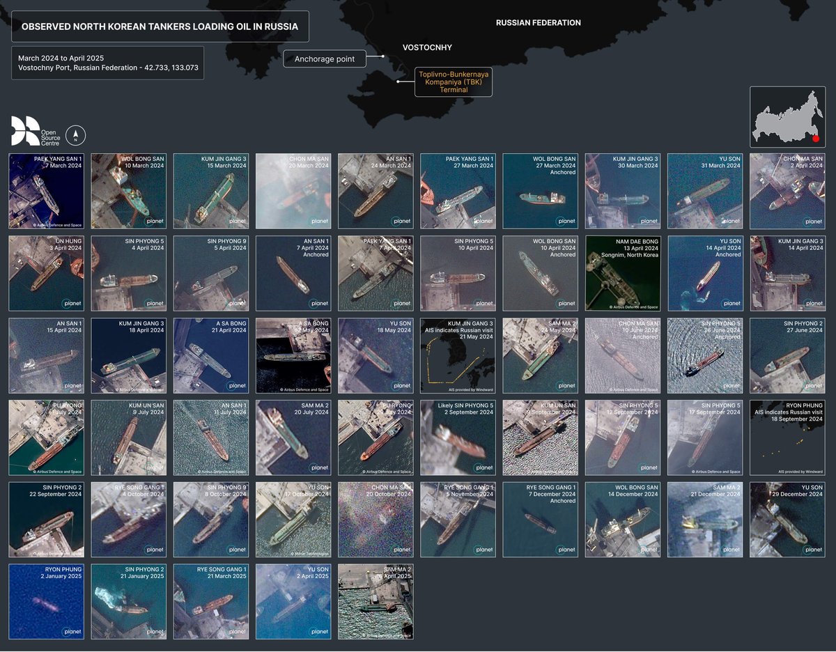 The satellite imagery that helped the Open Source Centre conclude that North Korean tankers were carrying Russian oil from a port in the Far East