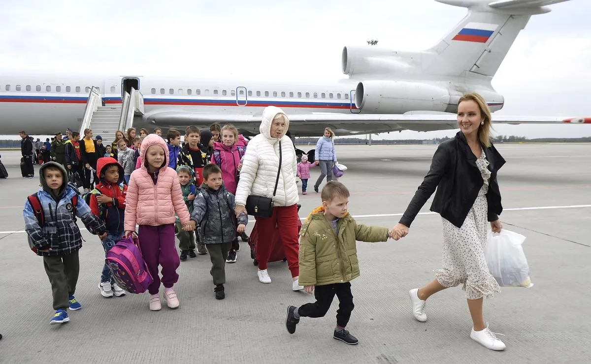 Maria Lvova-Belova takes orphans from the so-called DPR to Russia to be fostered by Russian families. September 16, 2022.