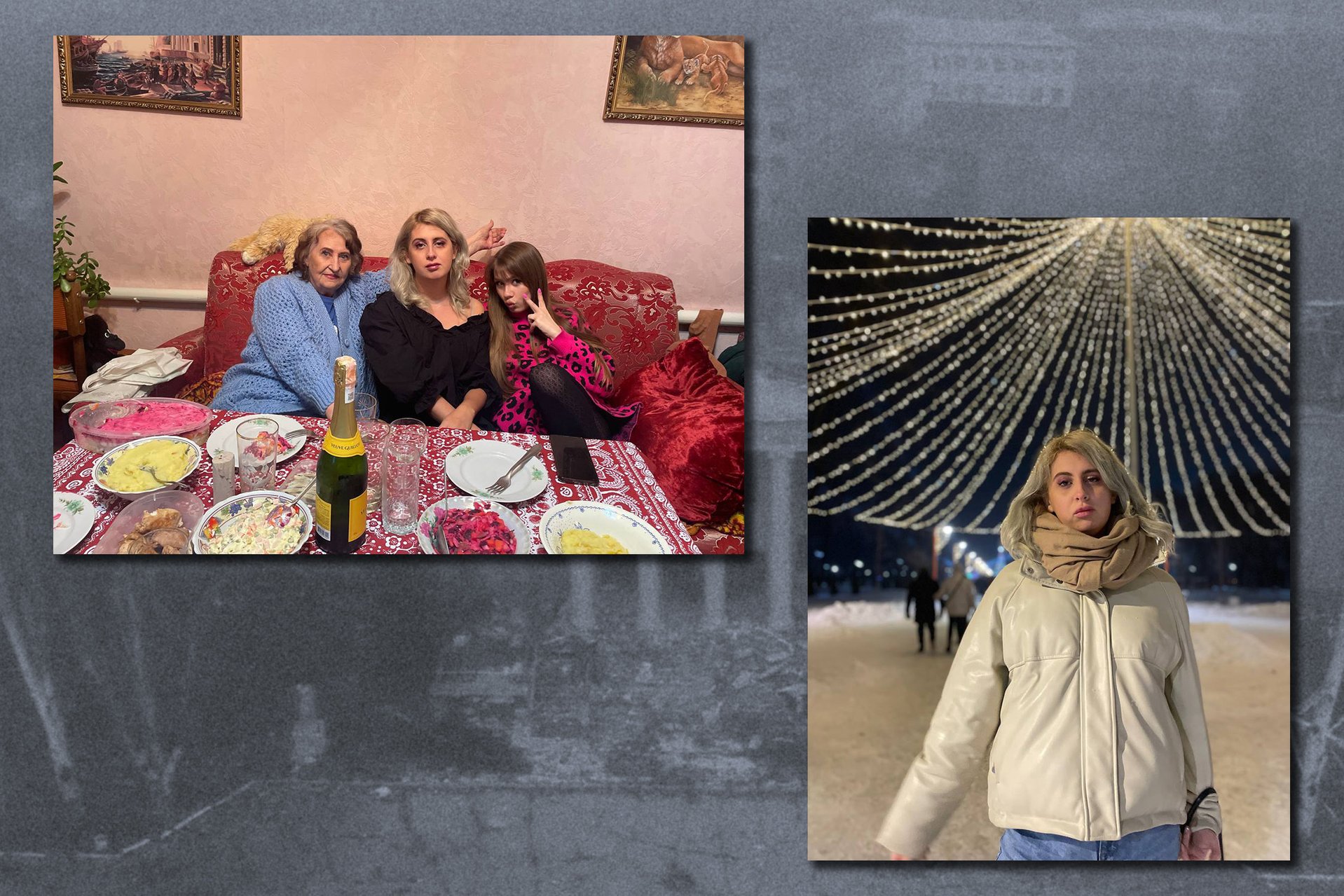 Это я в Покровске, который скоро будет разбомблен, незадолго до войны. На левом фото — с сестрой и бабушкой