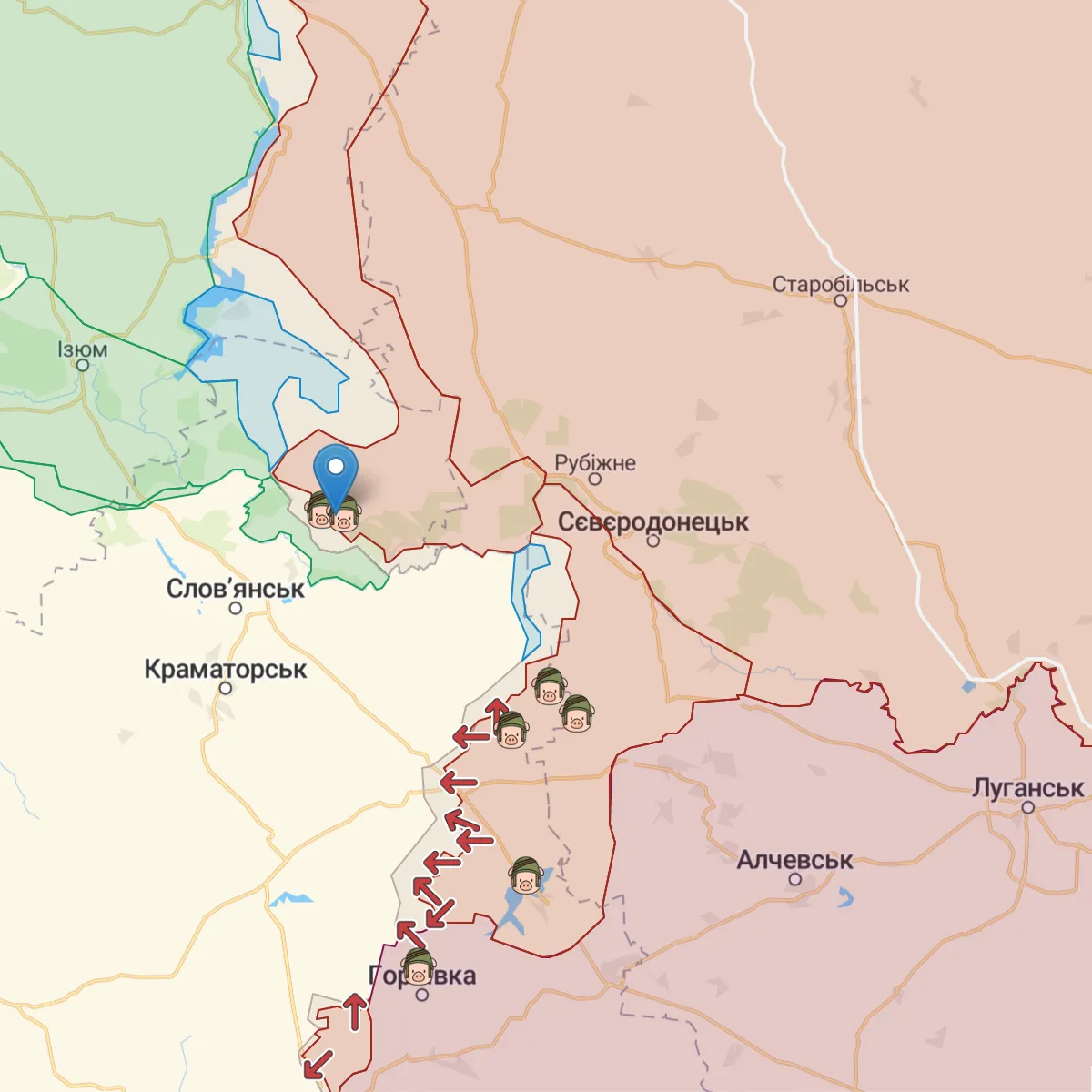 Военные действия в районе Лимана (обозначен синим локатором)